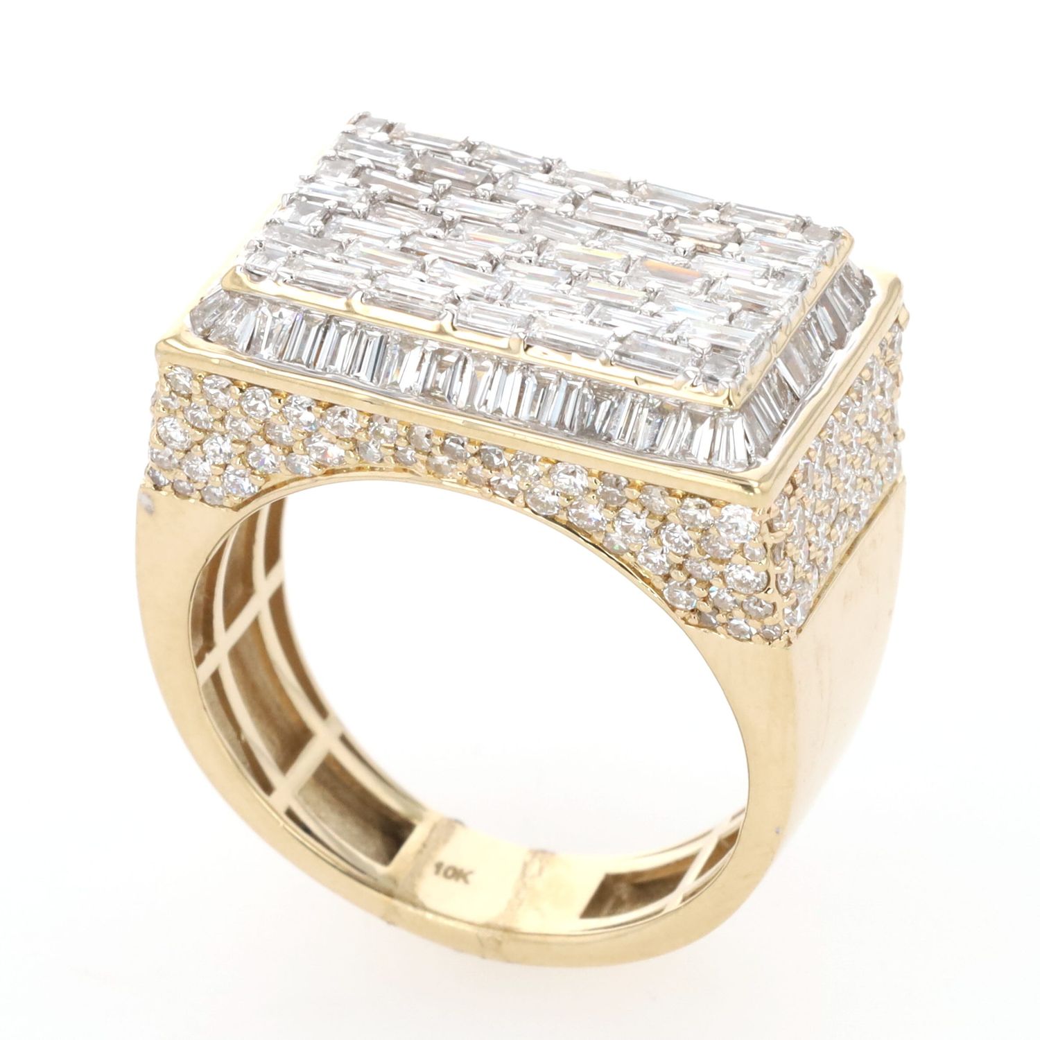 Iced out Baguette Mens Ring 10kt YG 10.5gr LAB 4.15cttw Size 10 RN00249