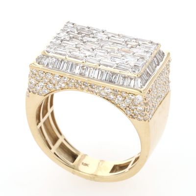 Iced out Baguette Mens Ring 10kt YG 10.5gr LAB 4.15cttw Size 10 RN00249