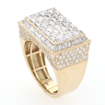 Iced out Baguette Mens Ring 10kt YG 10.5gr LAB 4.15cttw Size 10 RN00249