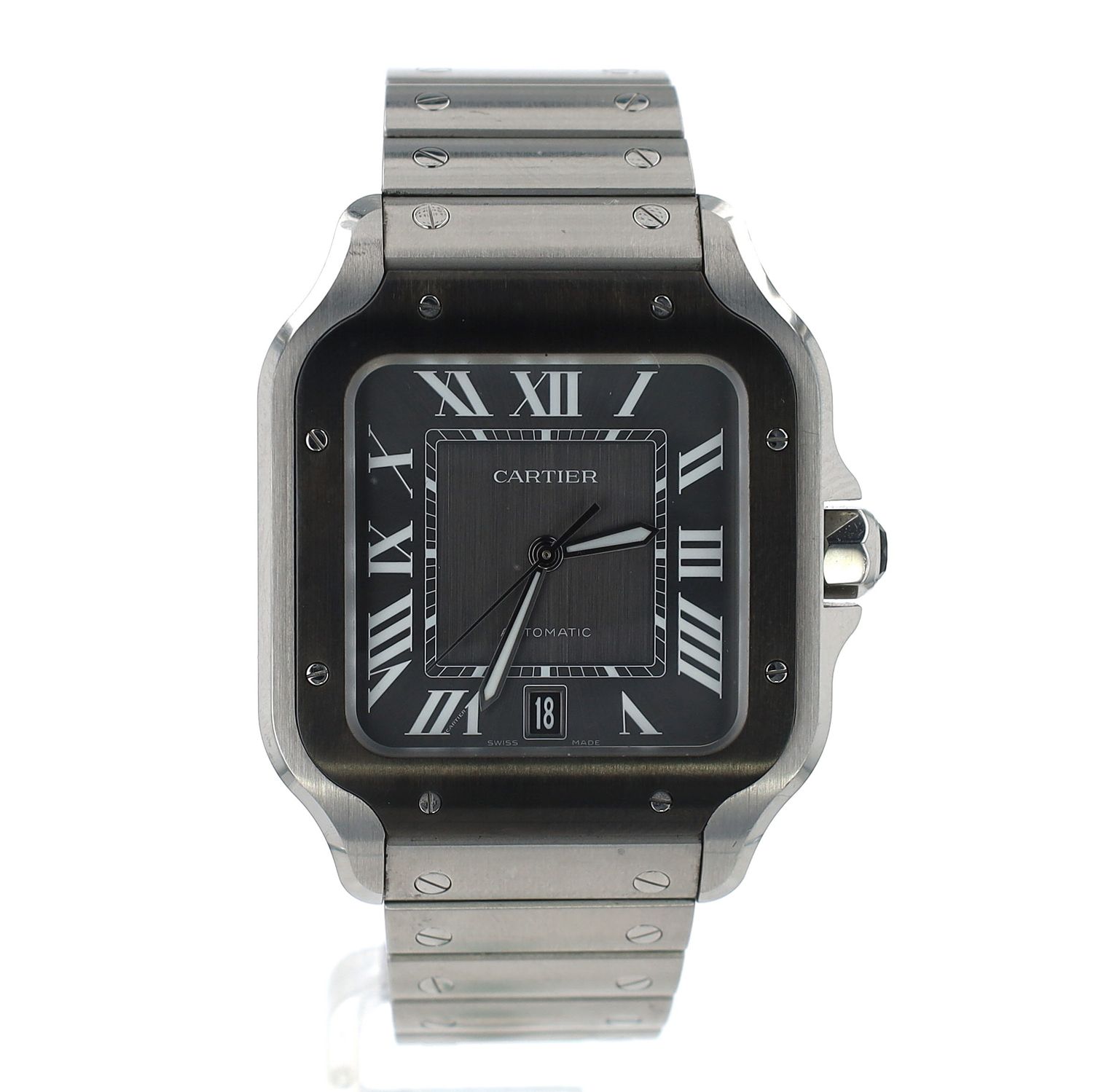 Cartier Santos Stainless Steel Black ADLC Dial Complete set w Leather Strap 2022 REF:WSSA0037 WA00199