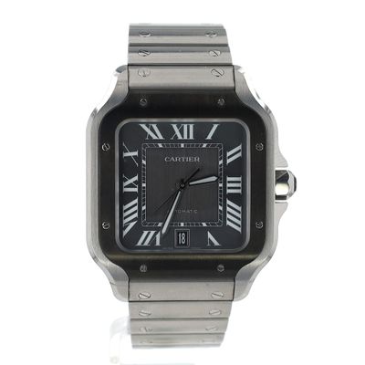 Cartier Santos Stainless Steel Black ADLC Dial Complete set w Leather Strap 2022 REF:WSSA0037 WA00199
