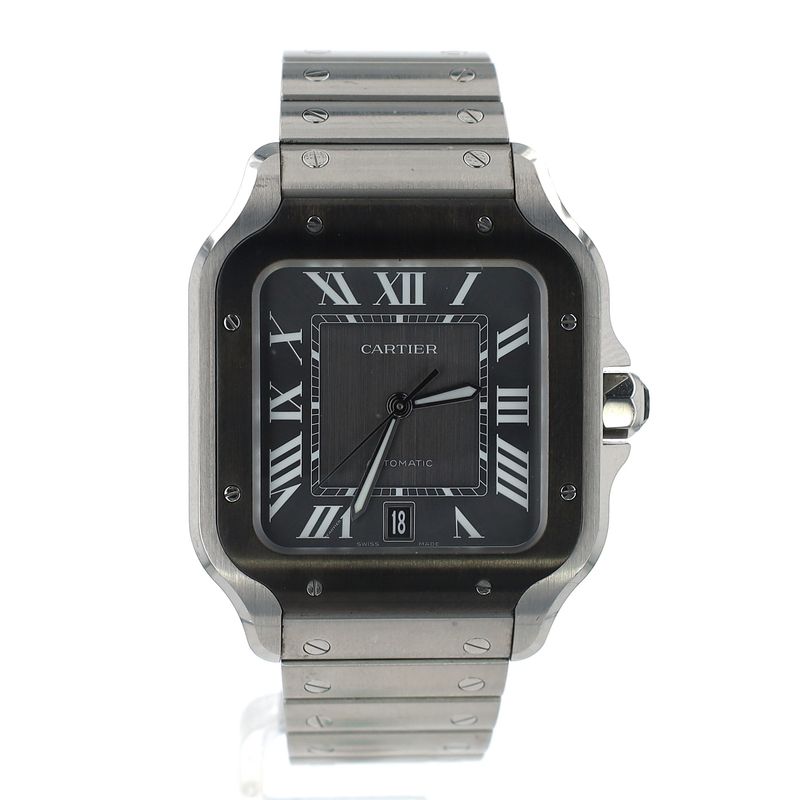 Cartier Santos Stainless Steel Black ADLC Dial Complete set w Leather Strap 2022 REF:WSSA0037 WA00199