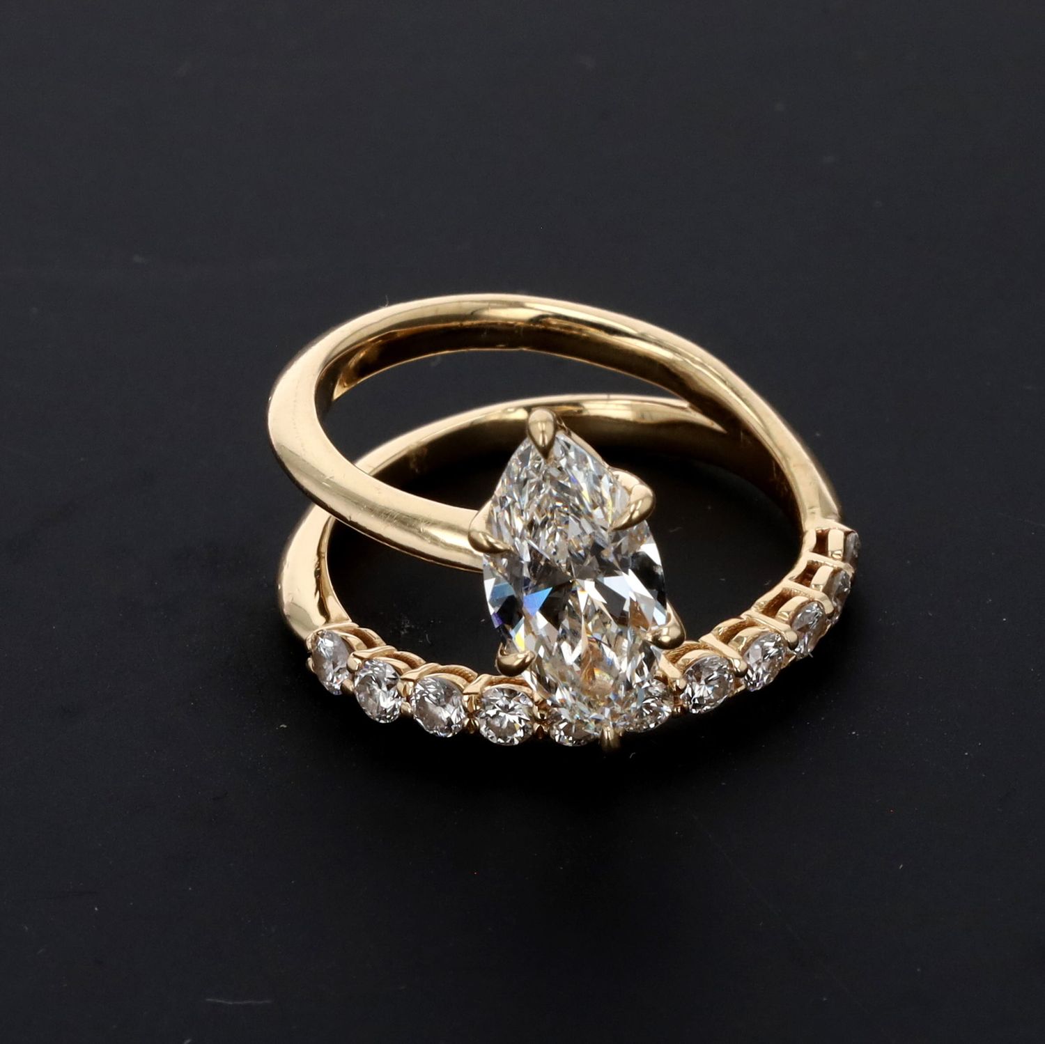 Cashe Spiral Marquise Engagement Ring 14kt YG LAB Size 6 RN00252