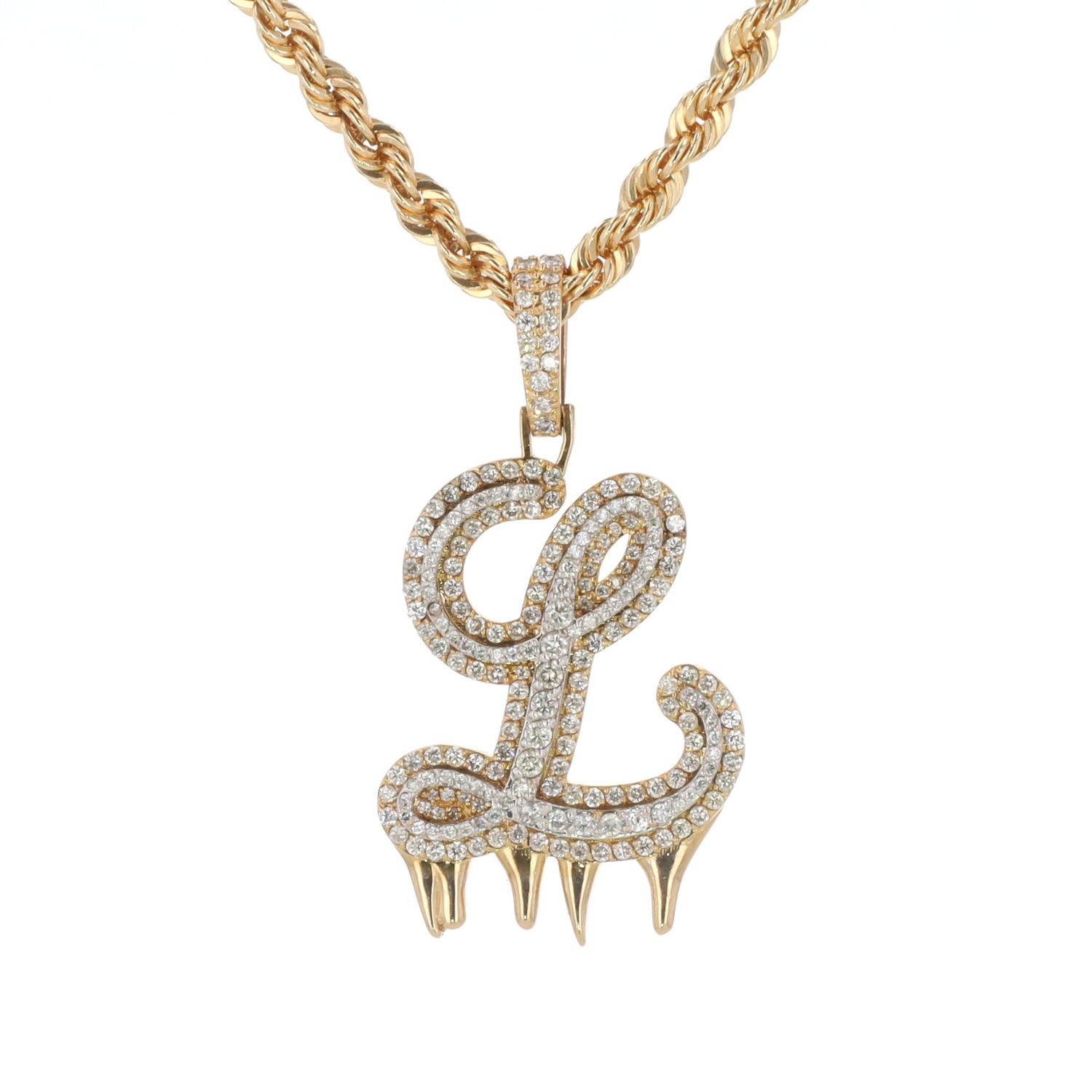 Custom "L" Drip Pendant 10kt YG 9.5gr Natural 193 Stone Count PN00225C