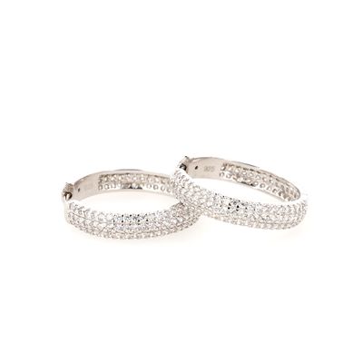 Ladies Hoop Earrings Sterling Silver CZ SFE002