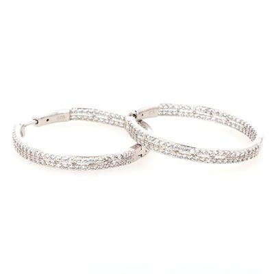 Ladies Large Hoops Sterling Silver CZ SFE003
