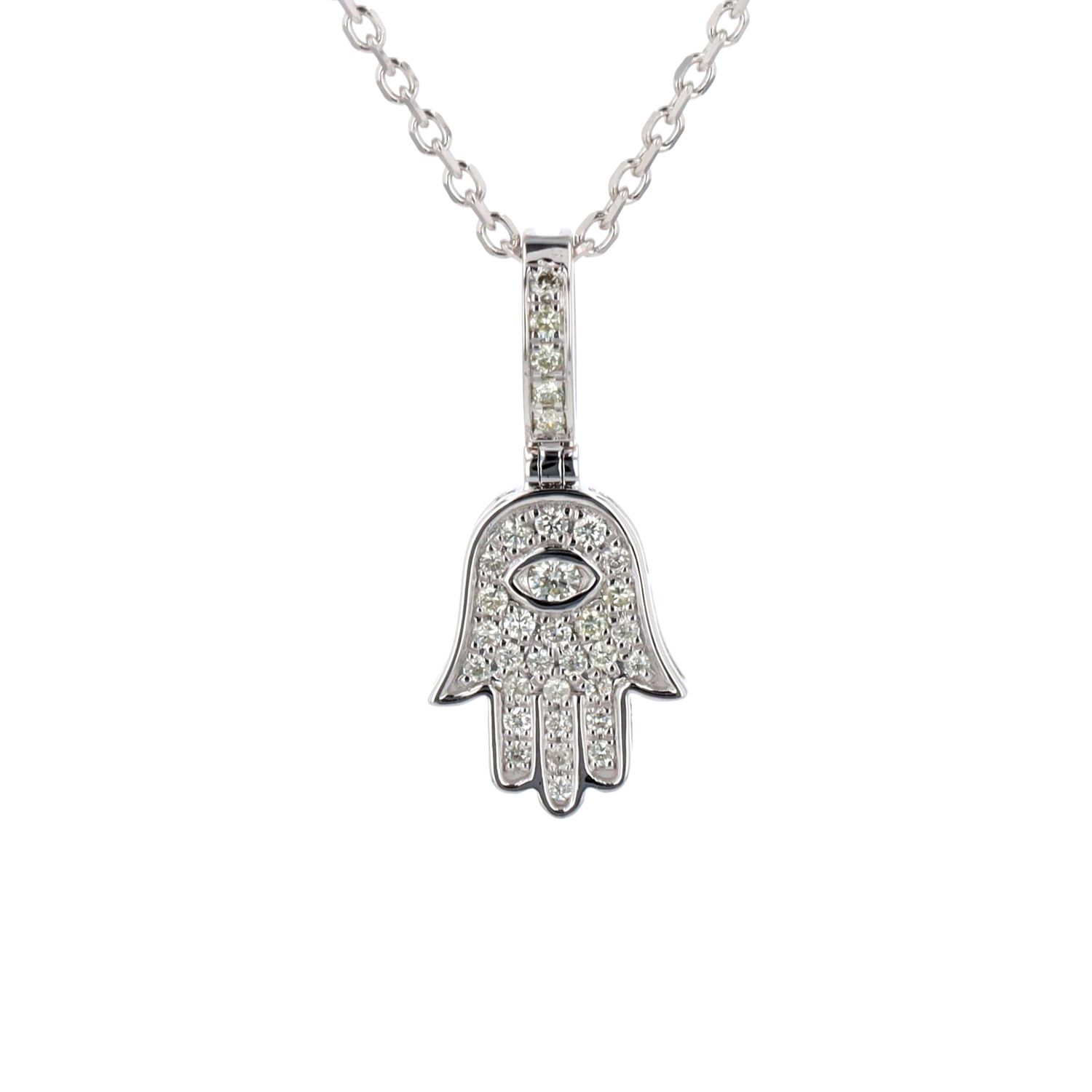 Diamond Hamsa Hand Pendant 10kt WG 1.4gr Natural 0.35cttw PN00229