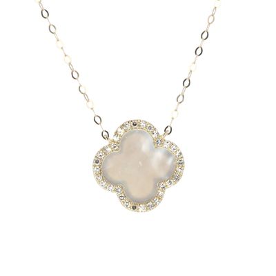 Diamond Motif Mother of Pearl Necklace 10kt YG 1.3gr 18" Natural 0.25cttw NE00187