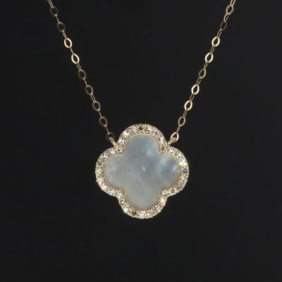 Diamond Motif Mother of Pearl Necklace 10kt YG 1.3gr 18" Natural 0.25cttw NE00187