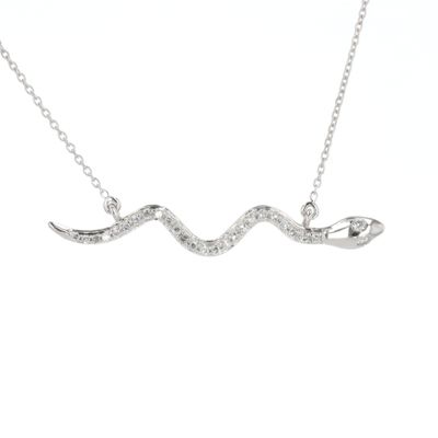 Ladies Snake Necklace 10kt WG 1.3gr 16" 0.5mm Natural 0.10cttw NE00190