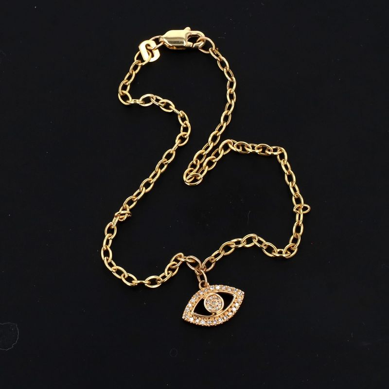 Diamond Evil Eye Bracelet 10kt YG 1.2gr 7" Natural 0.06cttw BR000396