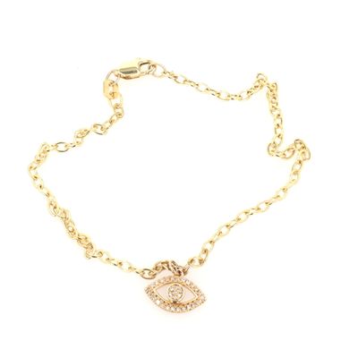 Diamond Evil Eye Bracelet 10kt YG 1.2gr 7" Natural 0.06cttw BR000396