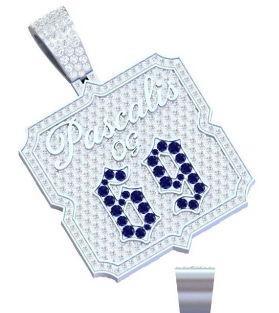 Custom 69 Pendant 8957 10kt white gold 30-35gr Lab Diamonds VVS DEF7.7.5cttw