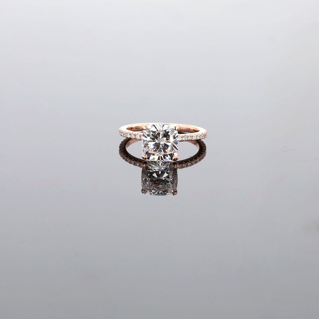 Cushion Cut Diamond Engagement Ring Natural Band / Lab Centre  14kt RG Centre 2.41 ct 2.4gr Size 5.5 Cert #LG766627391 RN00265