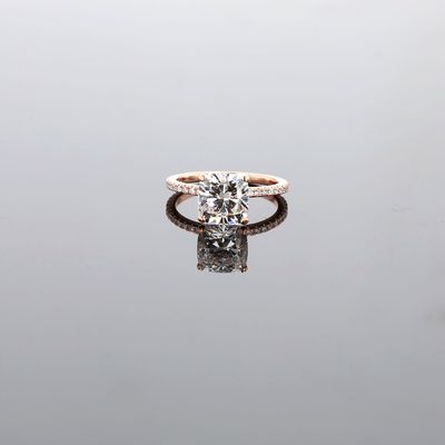 Cushion Cut Diamond Engagement Ring Natural Band / Lab Centre  14kt RG Centre 2.41 ct 2.4gr Size 5.5 Cert #LG766627391 RN00265