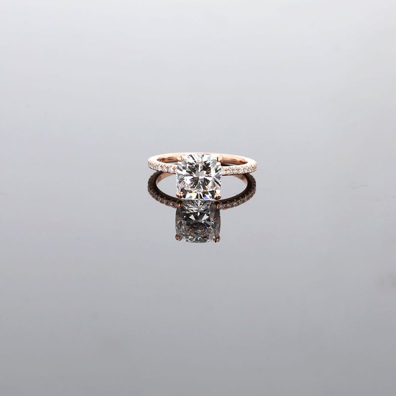 Cushion Cut Diamond Engagement Ring Natural Band / Lab Centre  14kt RG Centre 2.41 ct 2.4gr Size 5.5 Cert #LG766627391 RN00265