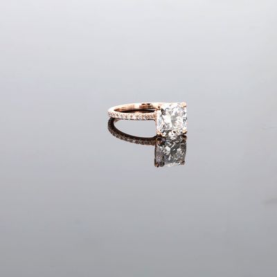 Cushion Cut Diamond Engagement Ring Natural Band / Lab Centre  14kt RG Centre 2.41 ct 2.4gr Size 5.5 Cert #LG766627391 RN00265