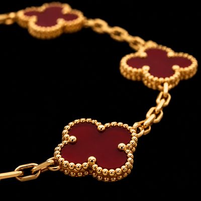 Motif Carnelian Bracelet 18kt YG 7.5" 5 Motifs BR000432C