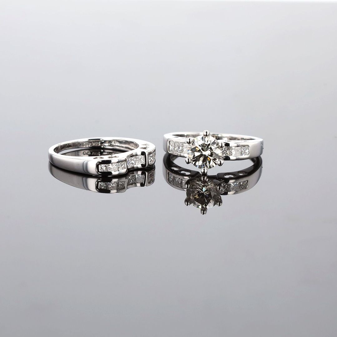 Round Brilliant Diamond Engagement Ring 18kt WG 6.45gr 1.10ct Centre Natural SI1-J-K 0.30ct Natural Band VS1-VS2 G-H RN00266C