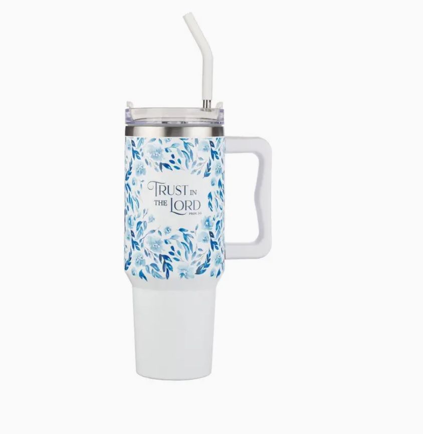 Tumbler W/Straw Blue Floral