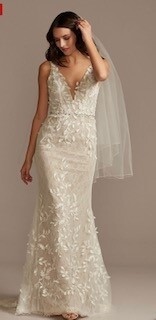 3D Leaves Applique Lace V-Neck Wedding Dress sz 2