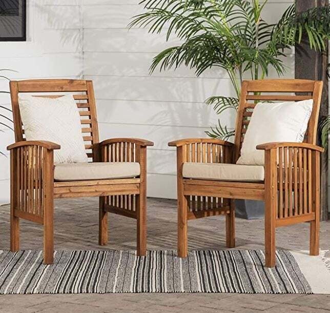2 PC SET Walker Edison Acacia Wood Chairs, w/Cushions