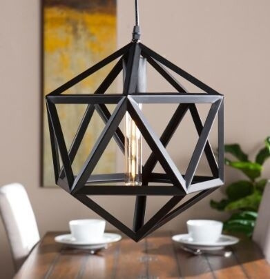 14.96 In.1-Light Matte Black Iron Geometric Pendant