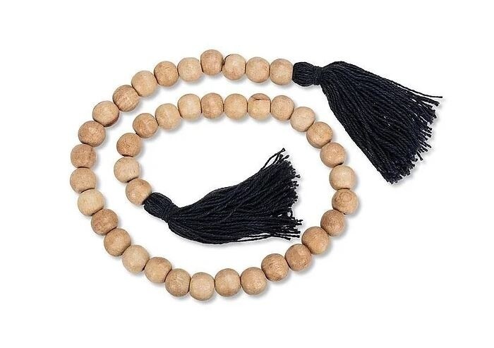 30" Fringe Beaded Cord; Navy/Natural