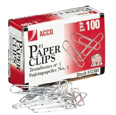 ACCO Economy Paper Clips, 1 Box- 100/Clips, Silver