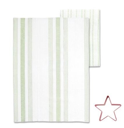 Metallic Stripe Tea Towel Set of 2 with Cookie Cutter Green