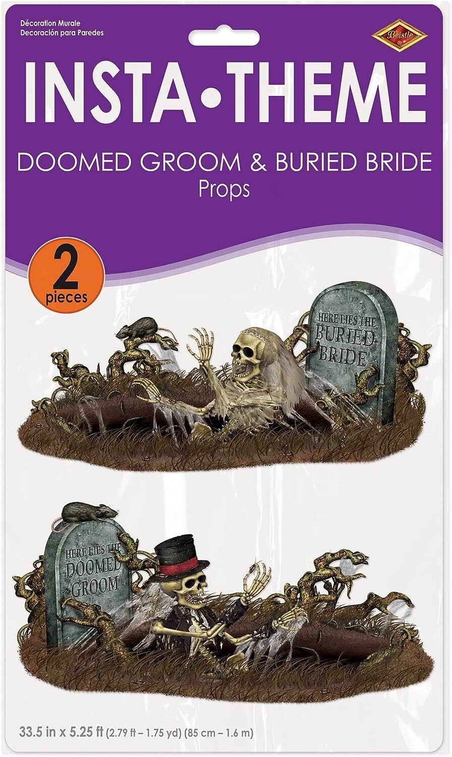 Beistle Printed Doomed Groom and Buried Bride Props, 33.5&quot; x 5&#39; 3&quot;