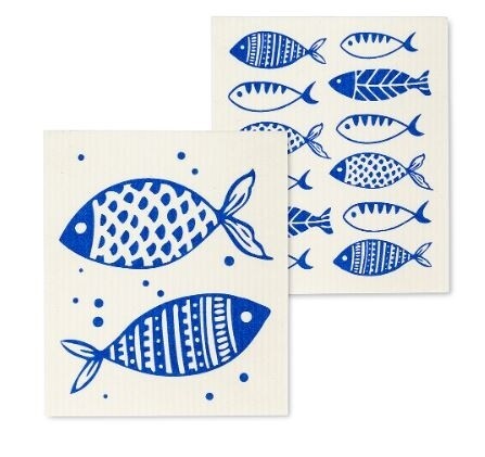 Abbott 2pc Swedish Dishcloths; Blue Fish