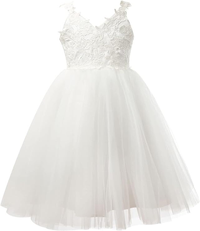 Miama Ivory Lace Tulle Backless Wedding Flower Girl Dress,  SZ 10