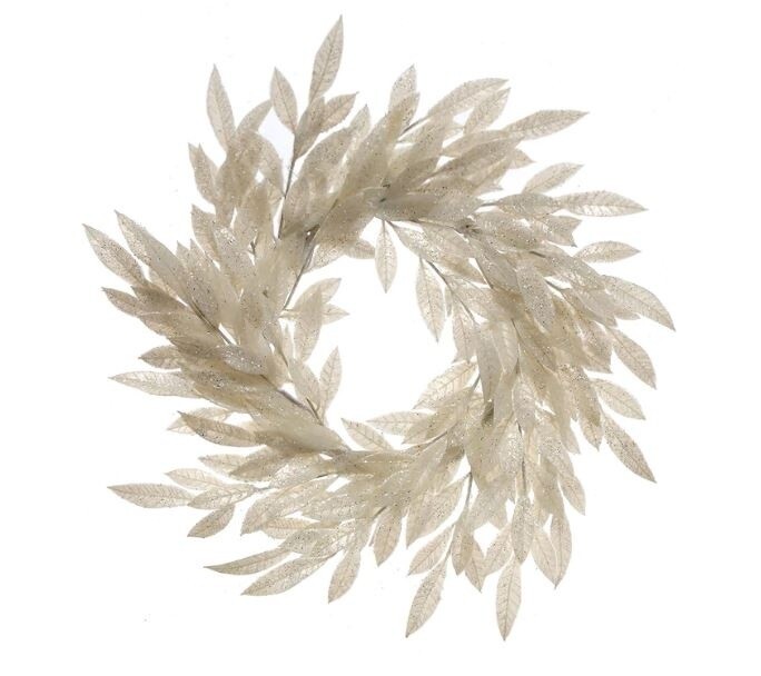 Holiday Memories 24" Glitter Laurel Leaf Wreath, White