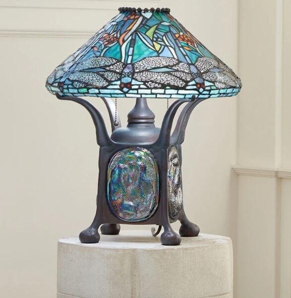 Tiffany Style Dragonfly Turtleback Base Table Lamp