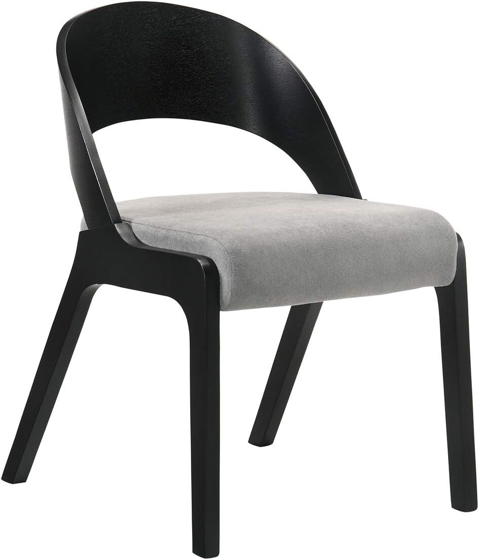 Set of 2 Benjara Mid Century Modern Curved Back Wood Dining Chair, Black, Gray