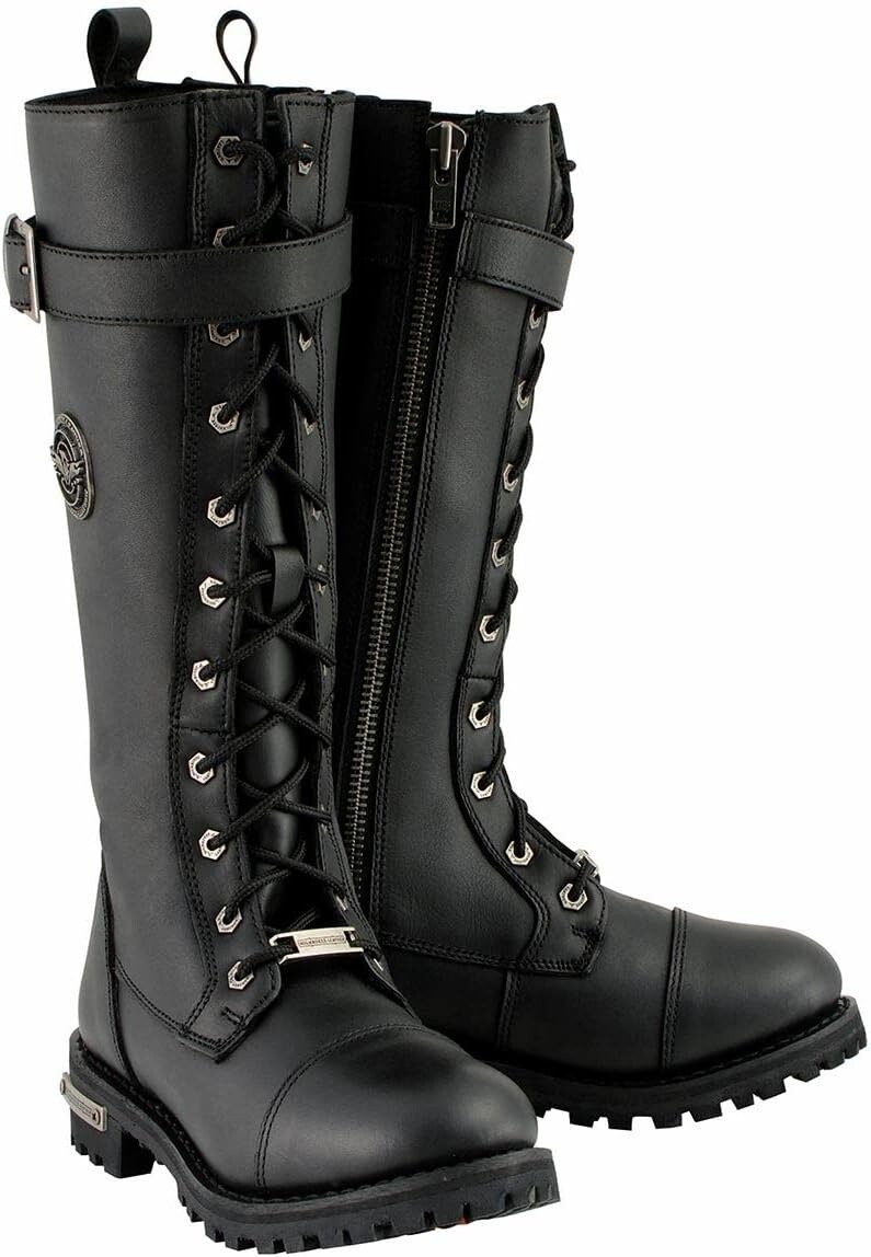 Milwaukee Leather Women&#39;s Lace-Up High-Rise Leather Boots