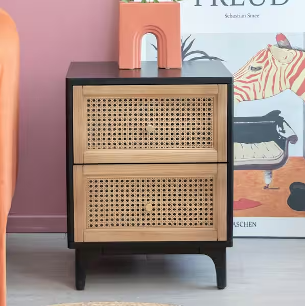 Hathorn 2-Drawer Black Nightstand