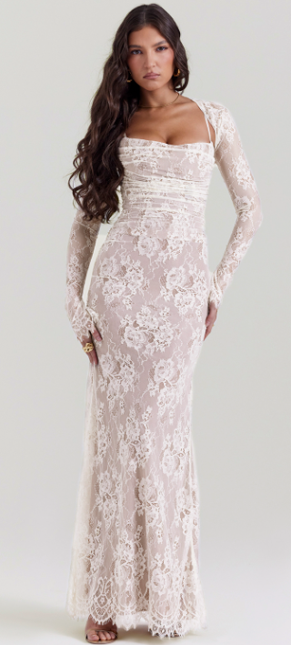 ARTEMIS VINTAGE CREAM LACE MAXI DRESS, Small