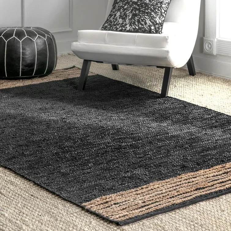 Keating Braided Leather Jute Kelli 5 x 8 Area Rug, Black
