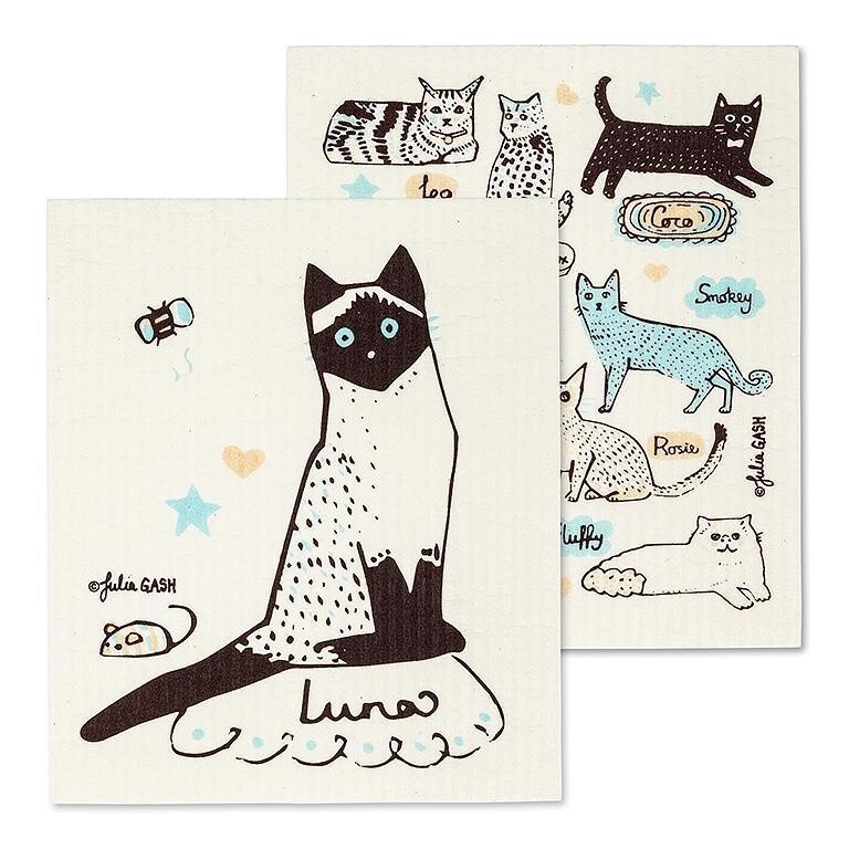 Abbott 2 piece Swedish Dishcloths; Cats with Names