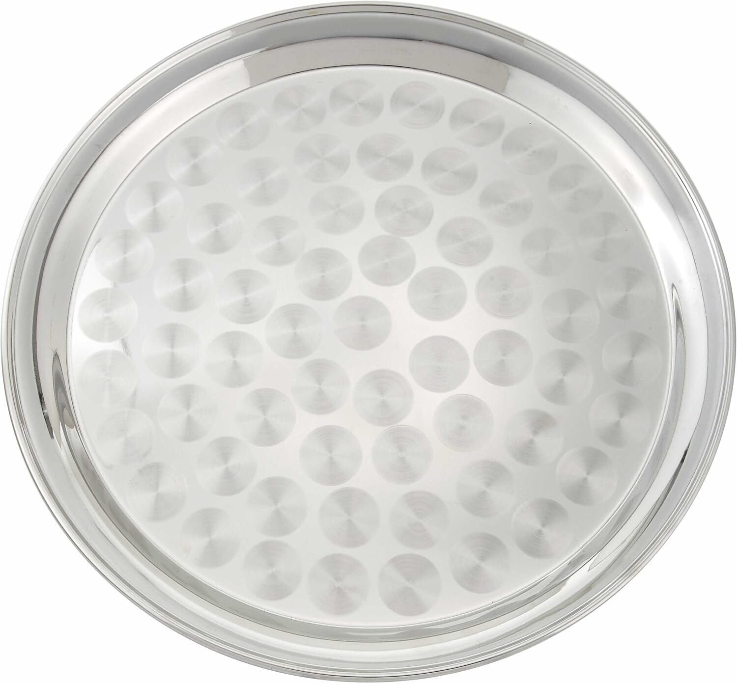 Winco Round Tray with Swirl Pattern, 14-Inch, Stainless Steel