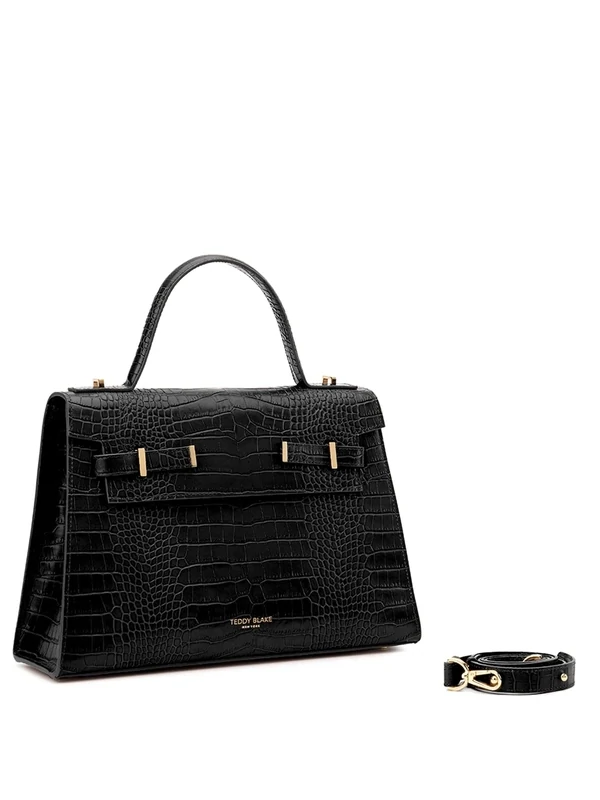 Teddy Blake New York Gigi Croco Gold 13&quot; Purse - Black