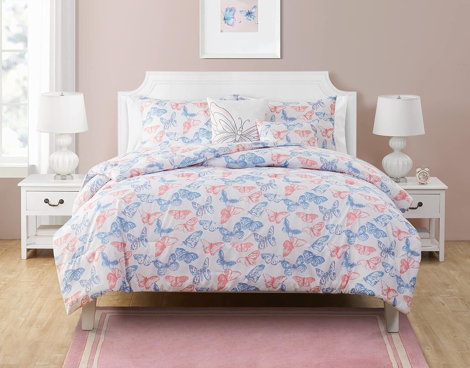 Olivia &amp; Finn Pink and Blue Printed Kids Comforter Set, Twin, 4 Pieces