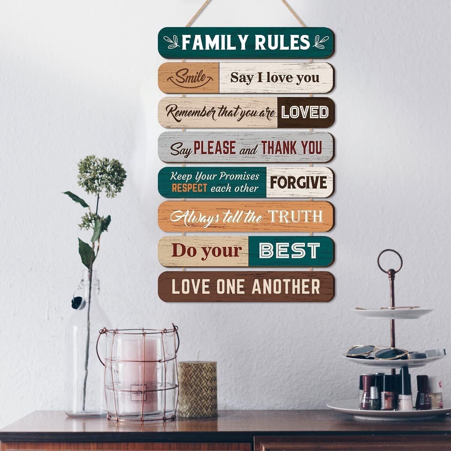 Rustic Family Rules Motto Wall Decor