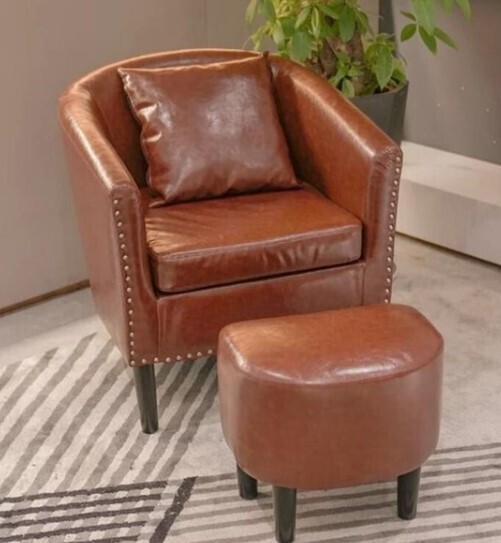 Faux Leather Modern Club Chair with Ottoman