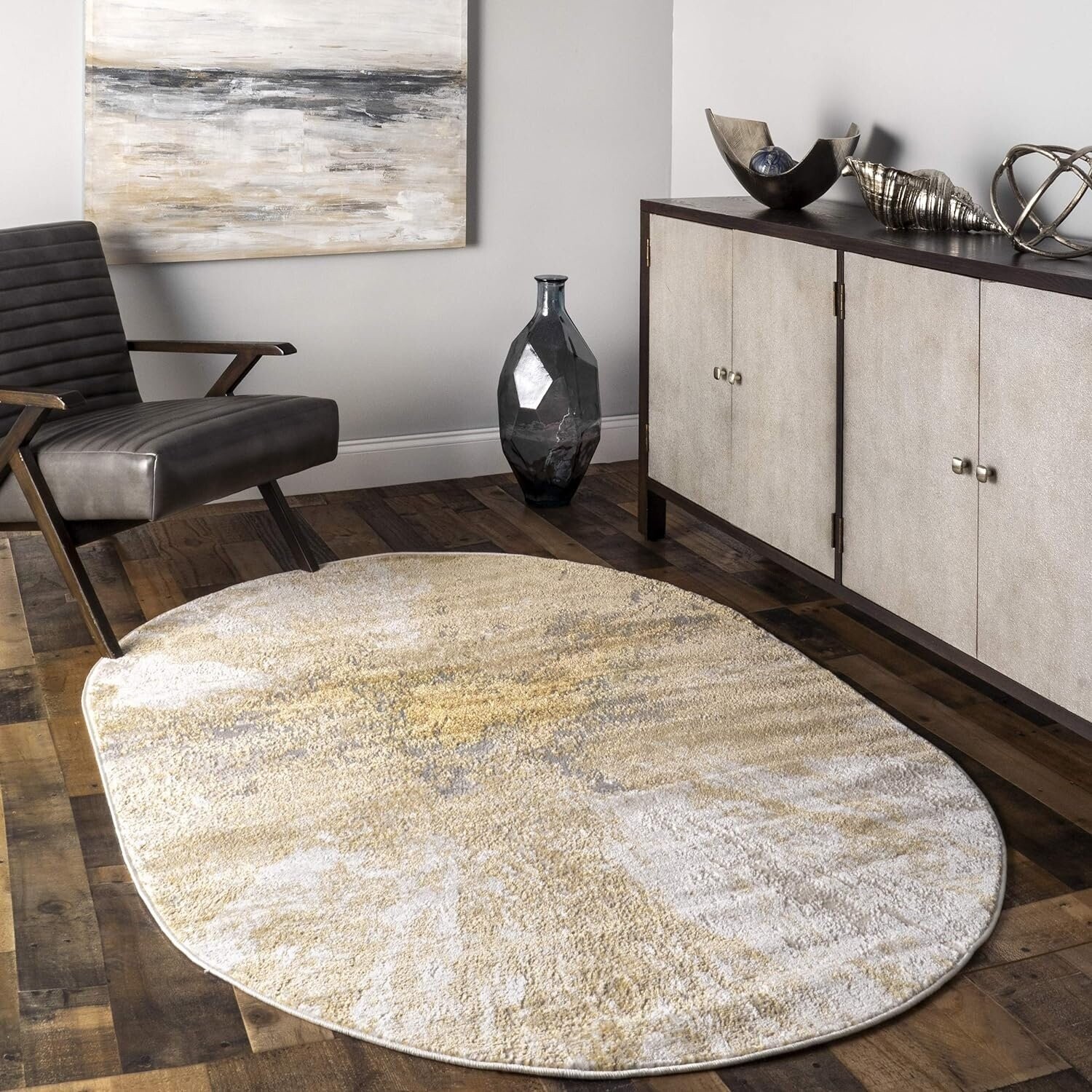 nuLOOM Cyn Contemporary Abstract Area Rug, Oval 7x9, Gold