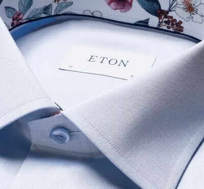 Eton Light Blue Signature Twill Shirt - Floral Contrast Details
