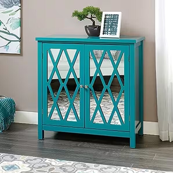 AS IS - Sauder Harbor View Caribbean Blue Accent Storage Cabinet