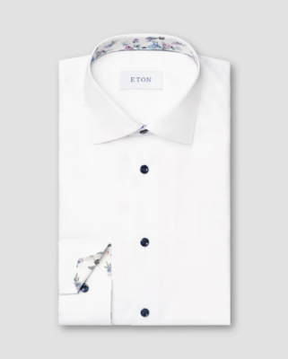Eton White Signature Twill Shirt - Floral Contrast Details